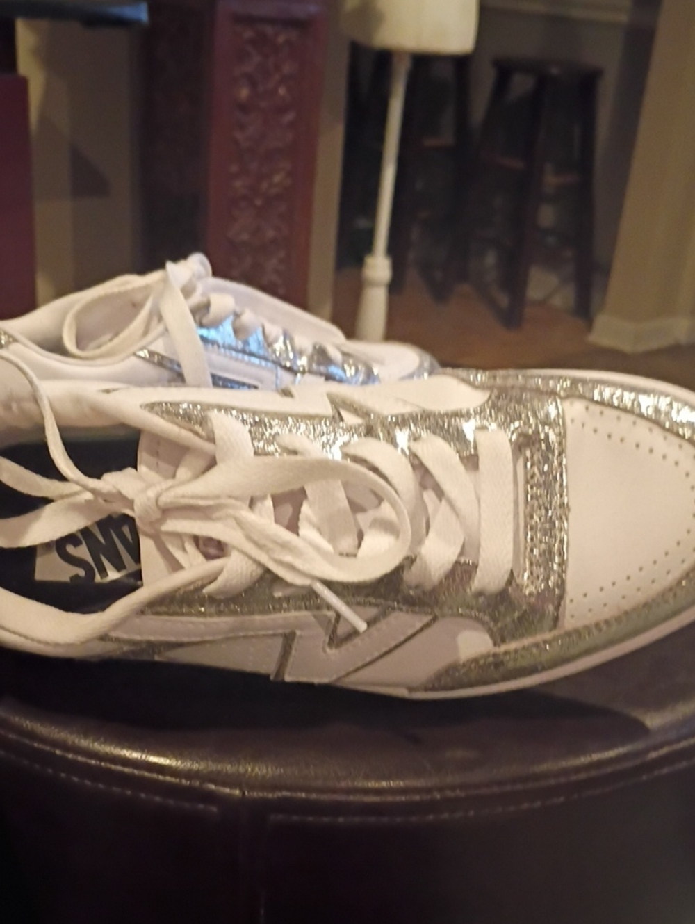 Vans Women's White and Silver Glitter Low-Top Sneakers - Picture 2 of 14